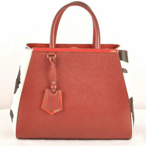 Fendi 2Jours Saffiiano Leather Horsehair Tote Bag F2552M Red&Black