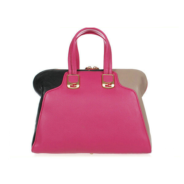 Fendi Large Chameleon Calfskin Top Zip Tote Bag F8812 Rosy&Grey&Black
