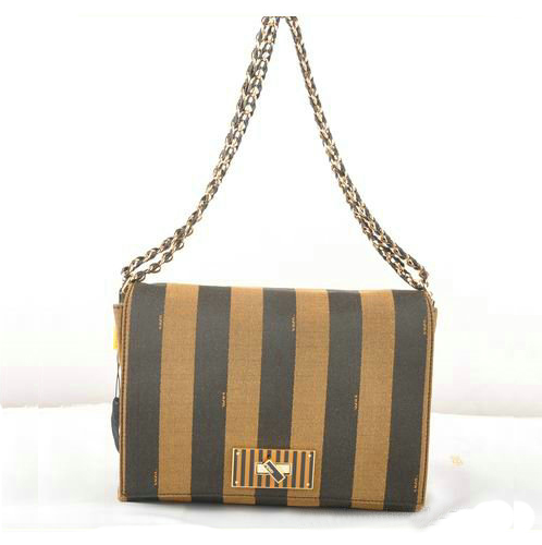 Fendi Paris Pequin Large Fabric Shoulder Bag F2556