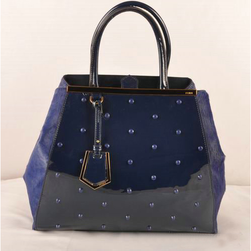 Fendi 2Jours Patent Leather Horsehair Tote Bag F2552L Blue