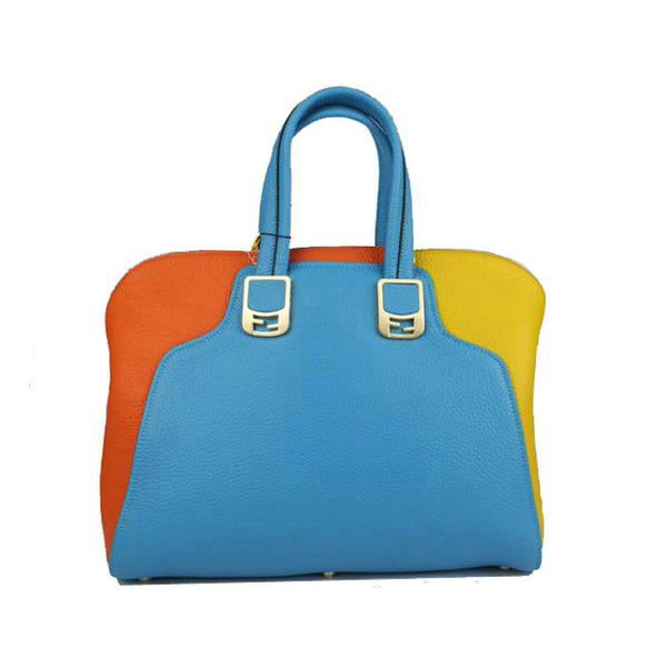 Fendi Large Chameleon Calfskin Top Zip Tote Bag F8812 Blue&Orange&Yellow