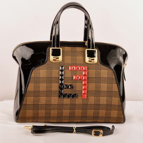 Fendi Chameleon Bag Patent Leather with Fabric F2537 Black