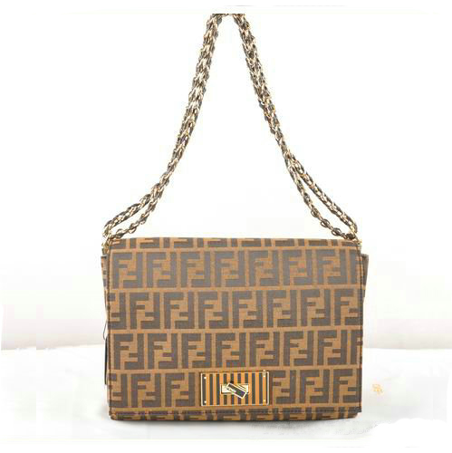 Fendi Paris Pequin Large Fabric Shoulder Bag