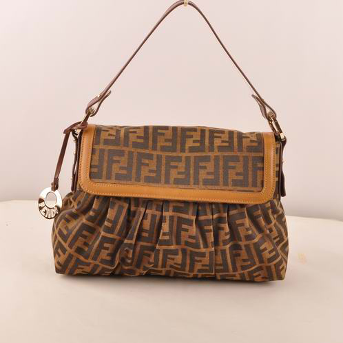Fendi Classic FF Fabric Shoulder Bag F2325 Camel
