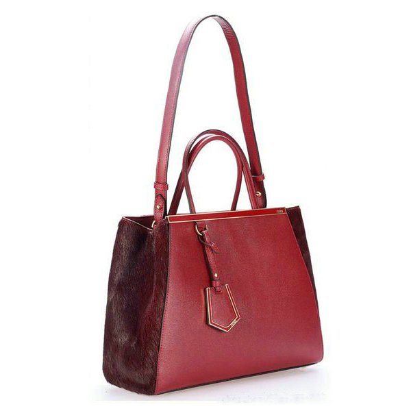 Fendi 2Jours Saffiiano Leather Horsehair Tote Bag F001 Bordeaux
