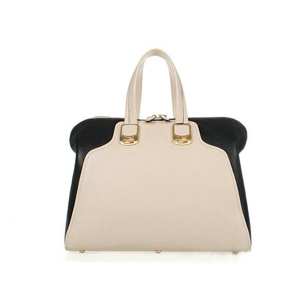 Fendi Large Chameleon Calfskin Top Zip Tote Bag F8812 OffWhite&Black