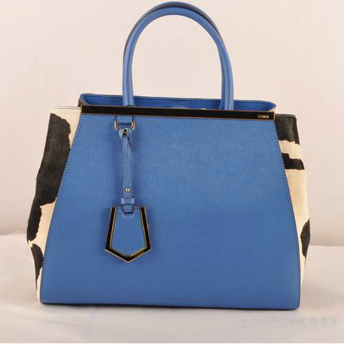 Fendi 2Jours Saffiiano Leather Horsehair Tote Bag F2552M Blue&Black