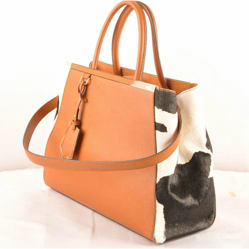 Fendi 2Jours Saffiiano Leather Horsehair Tote Bag F2552M Tan&Black
