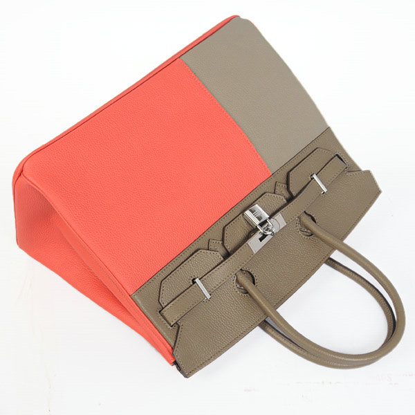 Hermes Birkin 35CM Light Red&Grey Clafskin Leather Tote Bag Silver