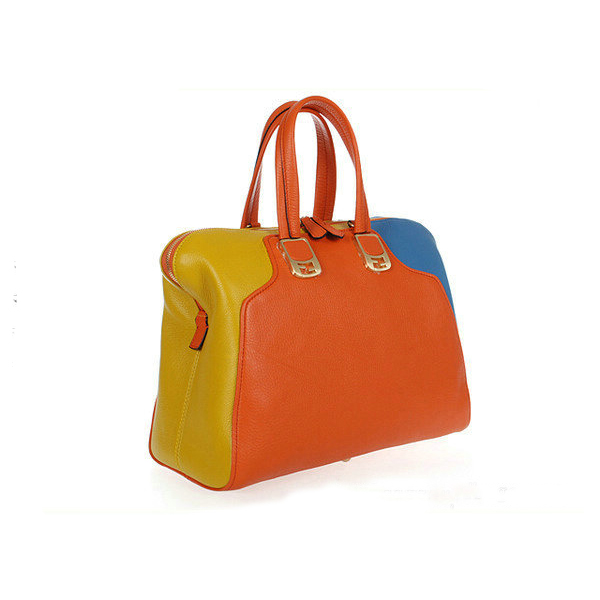 Fendi Large Chameleon Calfskin Top Zip Tote Bag F8812 Orange&Yellow&Blue