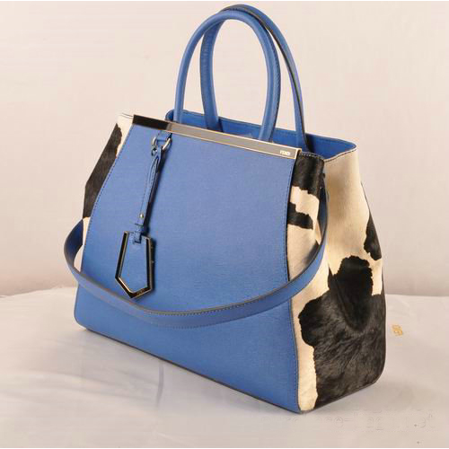 Fendi 2Jours Saffiiano Leather Horsehair Tote Bag F2552M Blue&Black