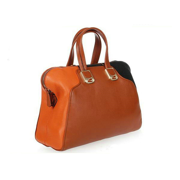 Fendi Large Chameleon Calfskin Top Zip Tote Bag F8812 Tan&Orange&Black