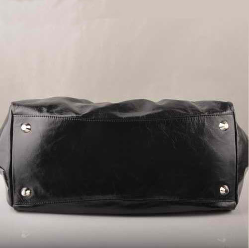 Miu Miu Tote Handbags Oil Wax Leather 8001 Black