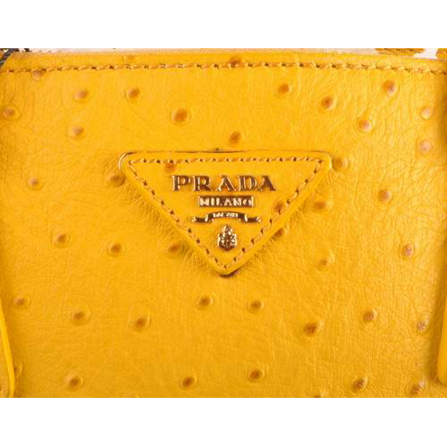 Prada Medium Ostrich Leather Tote Bag Yellow