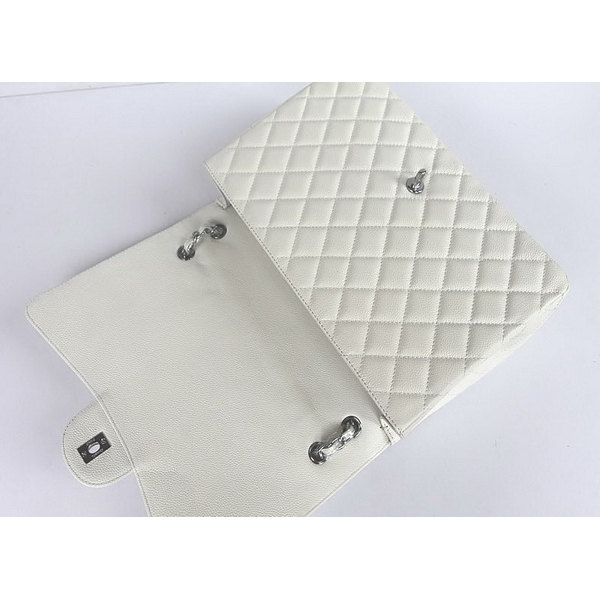 Chanel Flap Bag Quilted White Lambskin with Silver Chain 1116