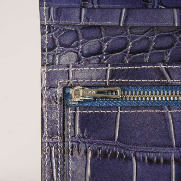 Hermes 3 fold wallet Crocodile stripes leather in Blue