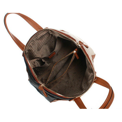 Fendi Large Chameleon Calfskin Top Zip Tote Bag F8812 Tan&Black&White