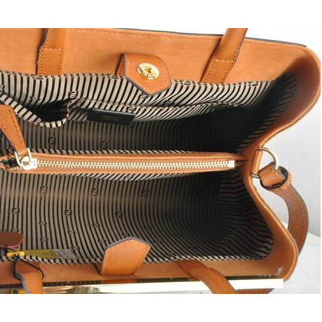 Fendi 2Jours Saffiiano Leather Fabric Tote Bag F2552M Tan