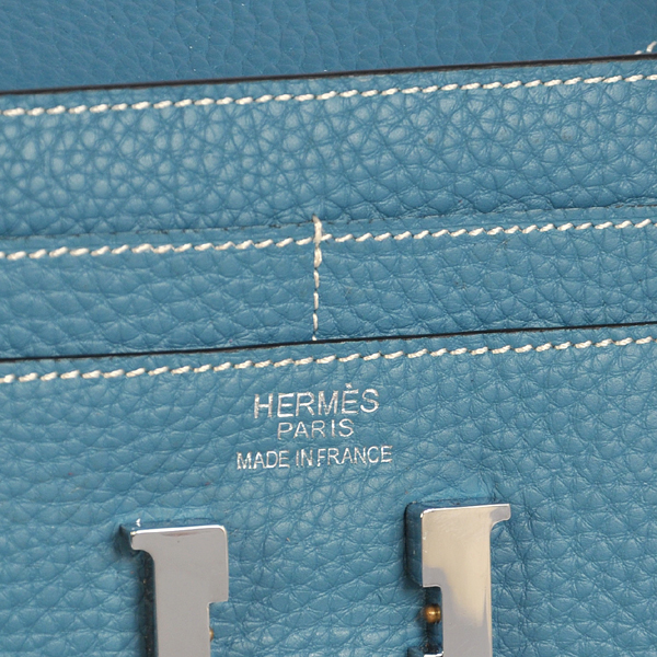 Hermes Constance Wallet clemence leather in Medium Blue